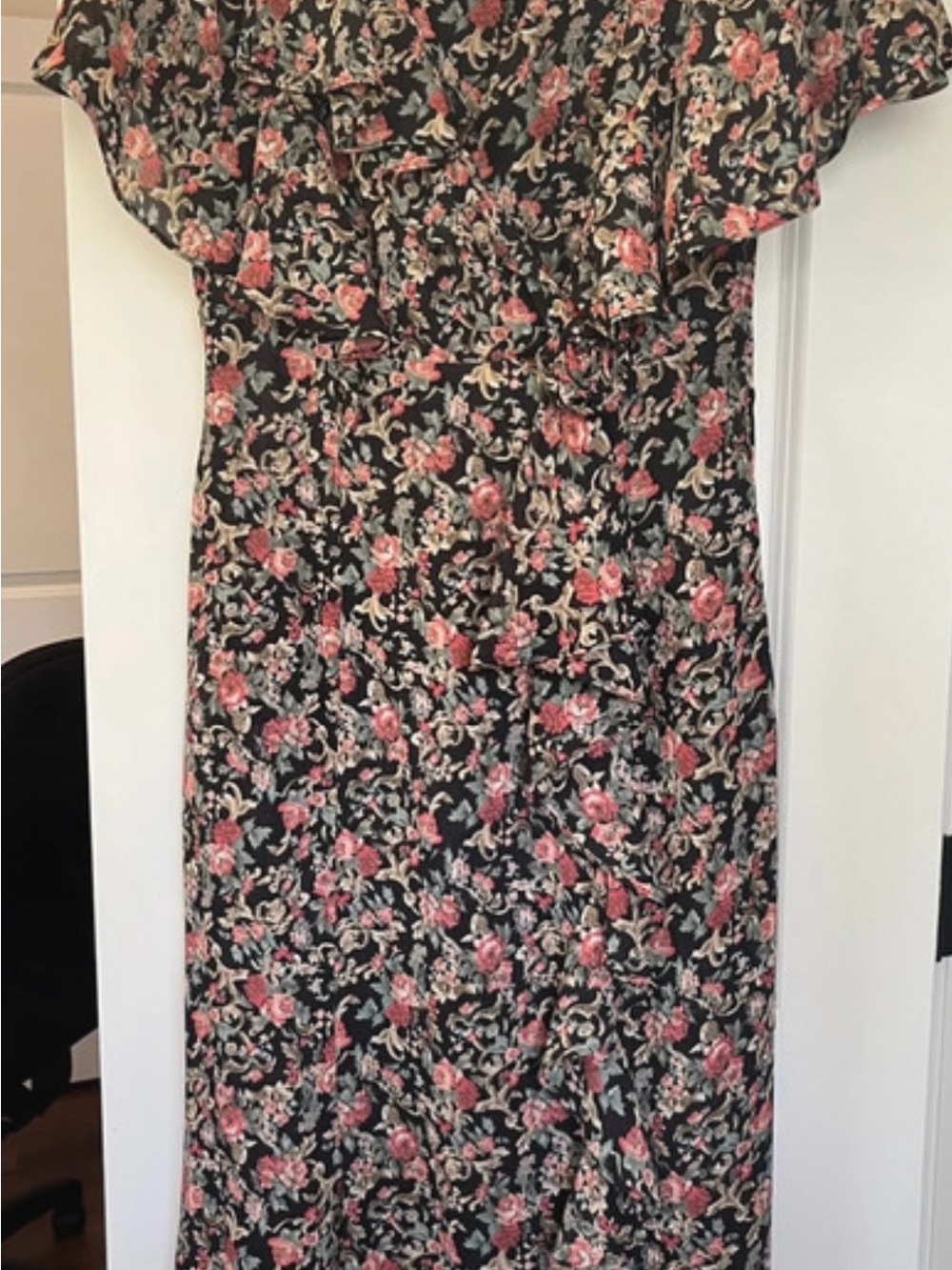 Vintage Gauze First Focus Floral Black and Pink Dress